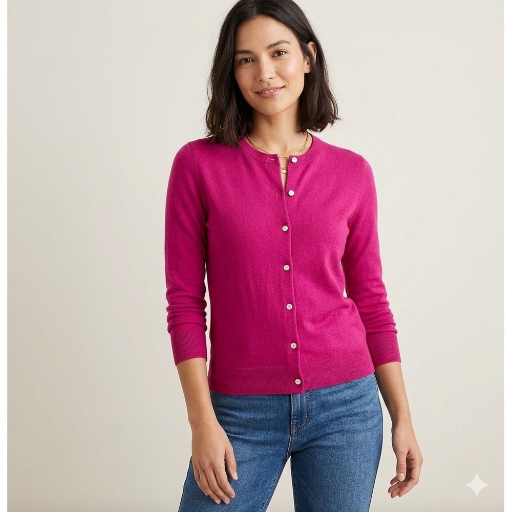 J.Crew Jackie Cardigan 3/4 Sleeve Button Front Knit Magenta Pink Small